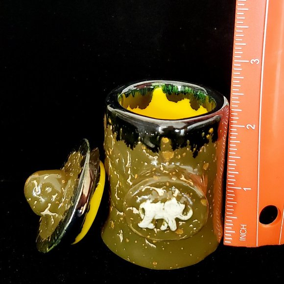 Handmade Small Ceramic Stash Jar with Elephant in Crackled Army Green Glaze with - Picture 12 of 13